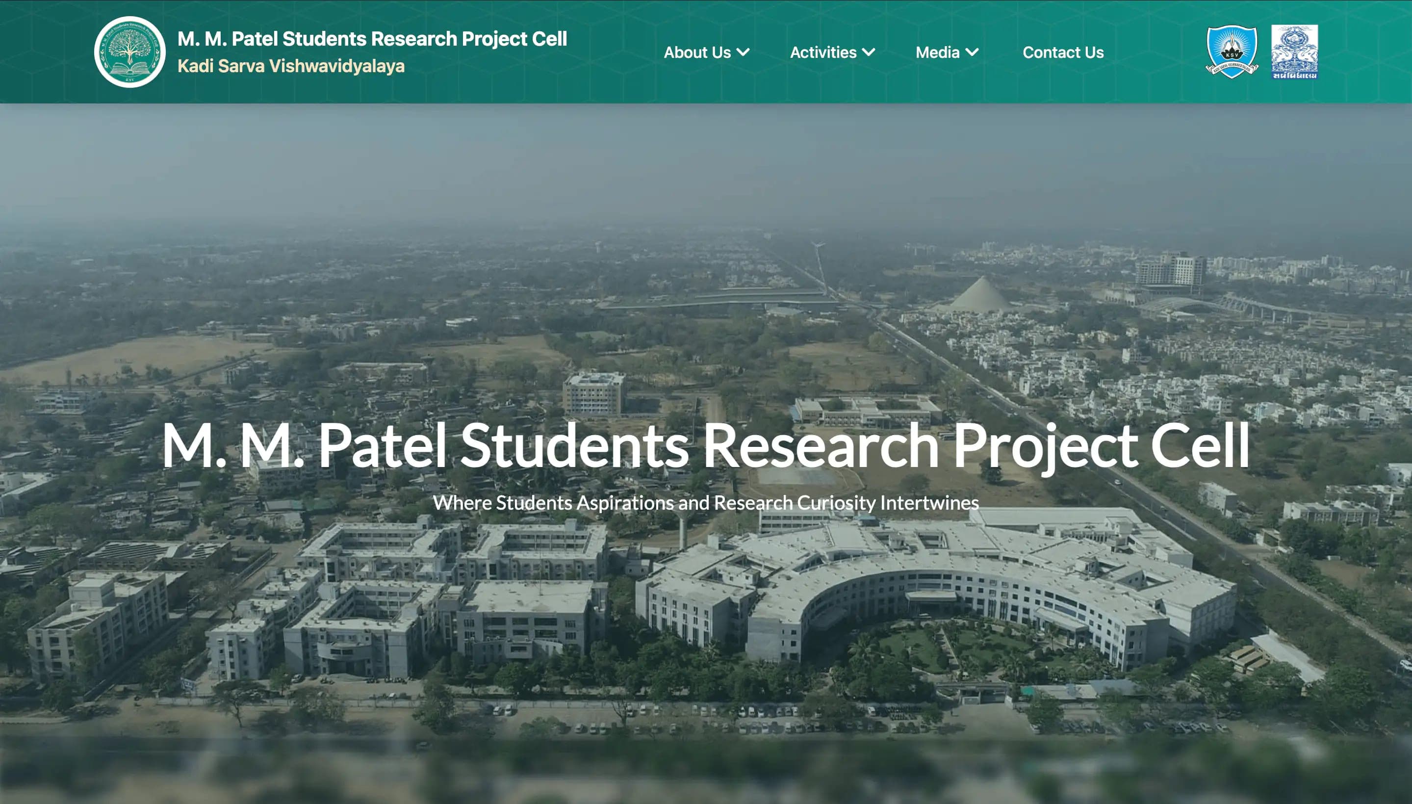 Screenshot of the M. M. Patel Students Research Project Cell – KSV Website project